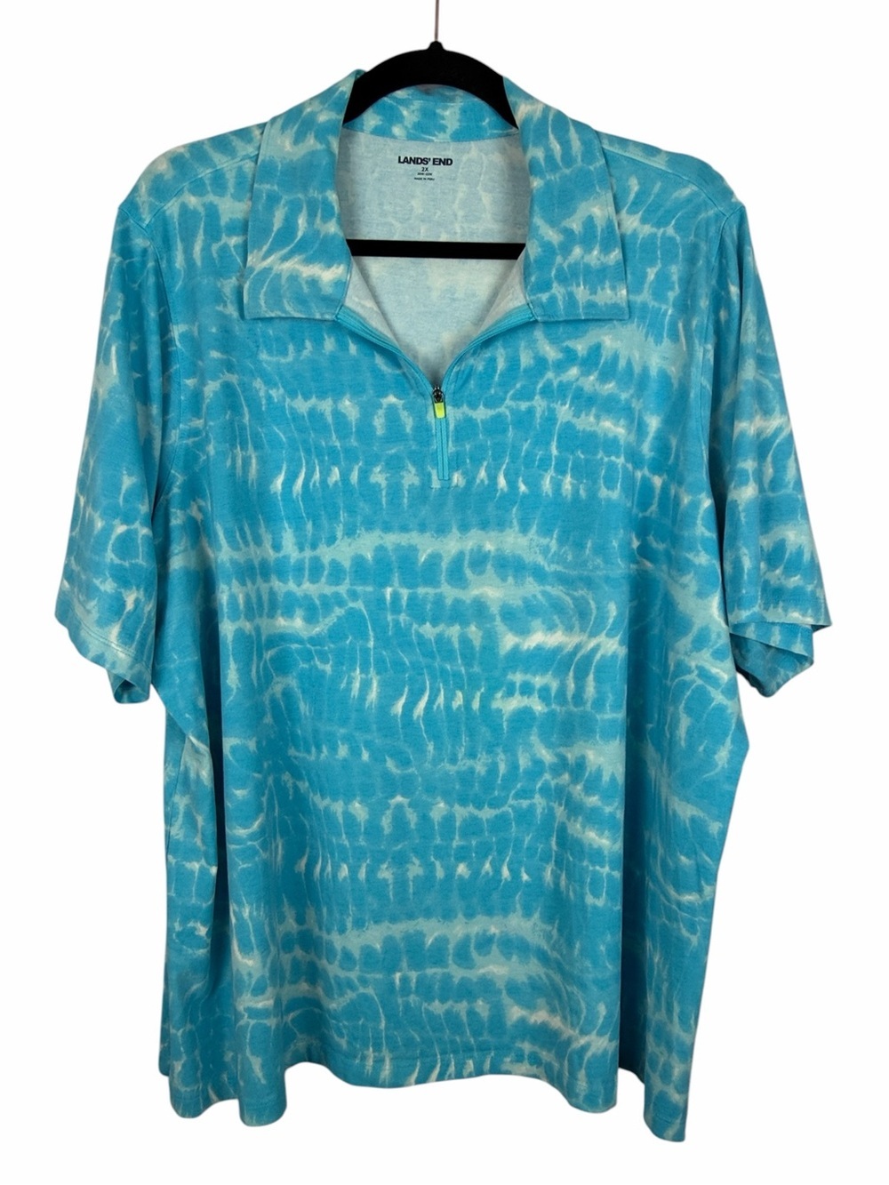 Lands’ End 2X Blue Tie Dye Quarter Zip Polo Top Plus Size Stretch Knit